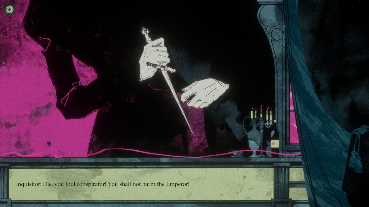 The Inquisitor raises a dagger against the conspirator